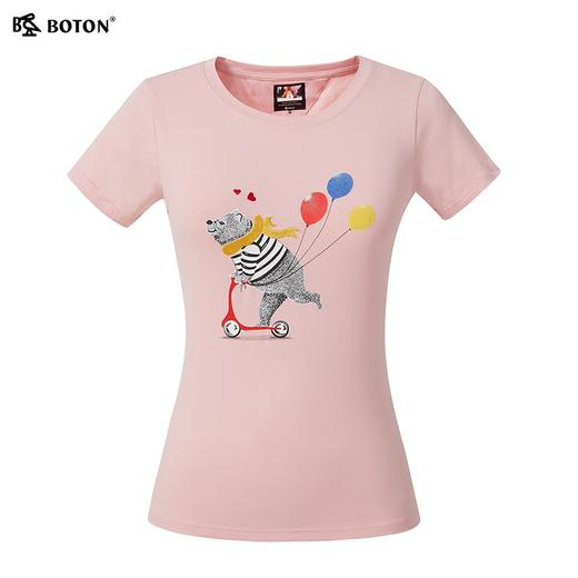 【第2件半价！尾货清仓不退换】波顿纯色圆领短袖t恤女夏设计感印花半袖弹力上衣打底衫LT263221 商品图5