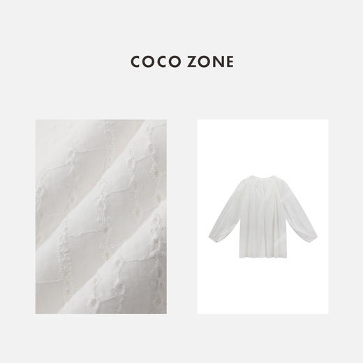 COCO ZONE ”一见钟情“时尚镂空绣花长袖衬衫纯色高级感宽松V领上衣CC1B1054 商品图2
