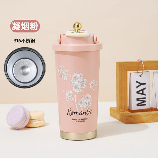 【铃兰陶瓷内胆咖啡杯】316不锈钢保温杯 高档礼品女生高颜值双饮口水杯  商品图5