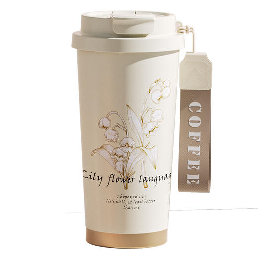 【铃兰陶瓷内胆咖啡杯】316不锈钢保温杯 高档礼品女生高颜值双饮口水杯  商品图3