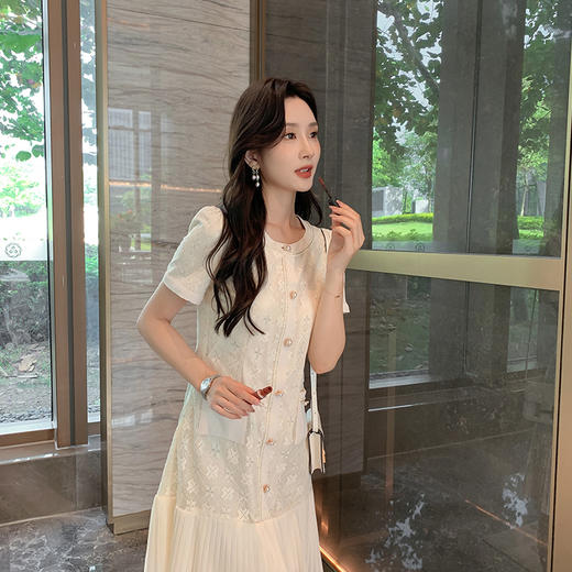 [奢姿轻奢系列]压褶雪纺连衣裙大码女装夏季新款胖妹妹蕾丝裙子8942890058【1】 商品图4