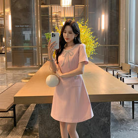 [奢姿轻奢系列]大码女装2024夏季蝴蝶结装饰裙子胖妹妹时尚连衣裙8942890102【1】