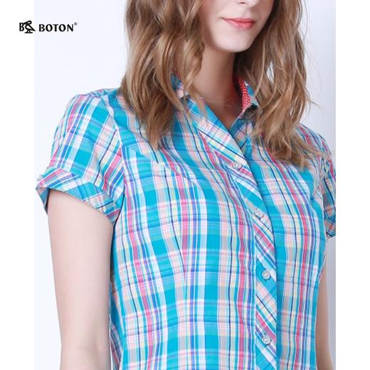 【第2件半价！尾货清仓不退换】波顿_Boton女士纯棉格子衬衫_撞色格纹修身显瘦短袖衬衫LS755217 商品图4