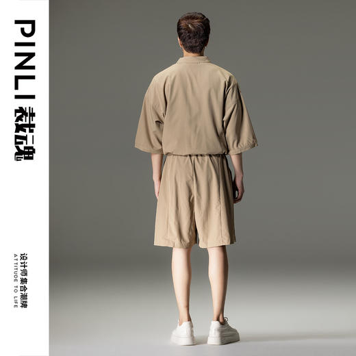 PINLI品立裁魂2024夏季新款暗黑宽松连体松短裤男纯色休闲套装潮BC242117164 商品图2