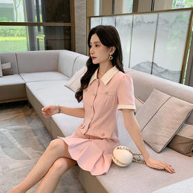 [奢姿轻奢系列]撞色翻领连衣裙大码女装夏季新款胖妹妹开衫裙子8942890096【1】