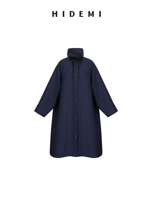 HIDEMI拼皮立领极简大廓型长款棉服 商品图11
