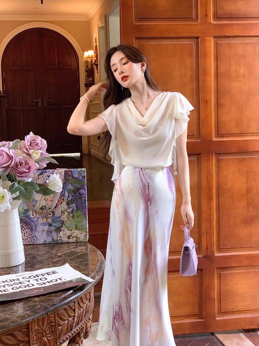 张心子【浪漫马黛】高级感荡领飞袖上衣女夏新款气质洋气小衫 U2406001 商品图9