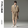 PINLI品立裁魂2024夏季新款暗黑宽松连体松短裤男纯色休闲套装潮BC242117164 商品缩略图1