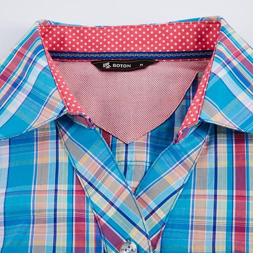 【第2件半价！尾货清仓不退换】波顿_Boton女士纯棉格子衬衫_撞色格纹修身显瘦短袖衬衫LS755217 商品图5