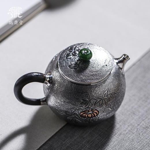 鹤鼎堂闻天系列瓠叶麻纹錾刻南瓜急须（银色）(缺货） 商品图5