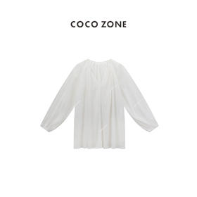 COCO ZONE ”一见钟情“时尚镂空绣花长袖衬衫纯色高级感宽松V领上衣CC1B1054