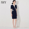IWY/短袖连衣裙女新款女装气质藏青色裙子时尚职业工作服夏24Q503 商品缩略图4
