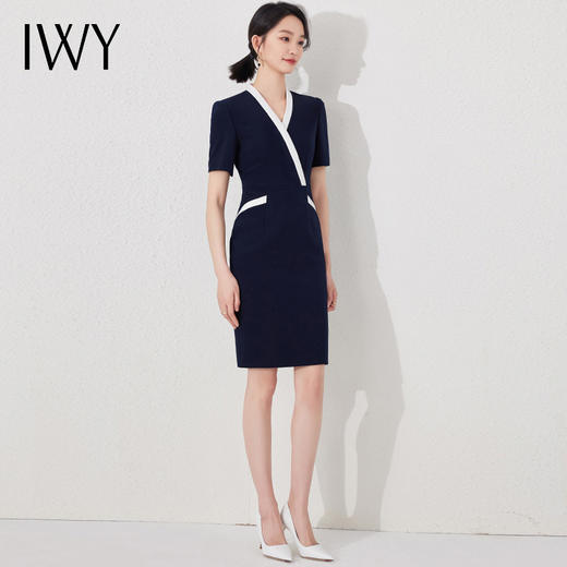 IWY/短袖连衣裙女新款女装气质藏青色裙子时尚职业工作服夏24Q503 商品图4