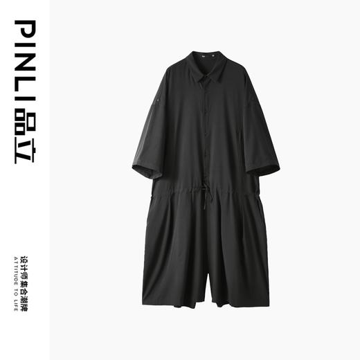 PINLI品立裁魂2024夏季新款暗黑宽松连体松短裤男纯色休闲套装潮BC242117164 商品图5