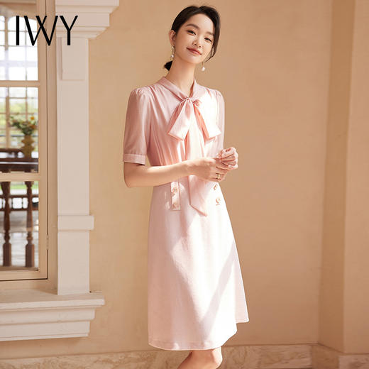 IWY/I粉色小香风蝴蝶结连衣裙夏季新款修身甜美女装中长裙子24Q547 商品图1