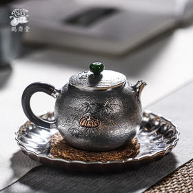 鹤鼎堂闻天系列瓠叶麻纹錾刻南瓜急须（银色）(缺货）