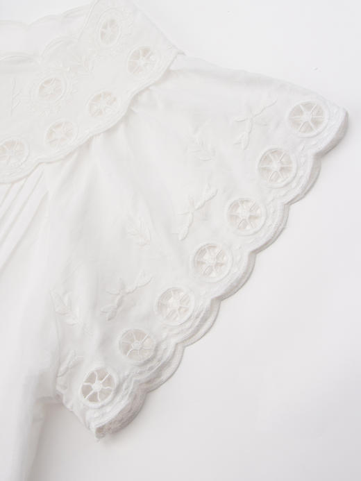 COCO ZONE 100棉时尚褶皱镂空衬衫简约圆领单排扣上衣CC1B1022 商品图5