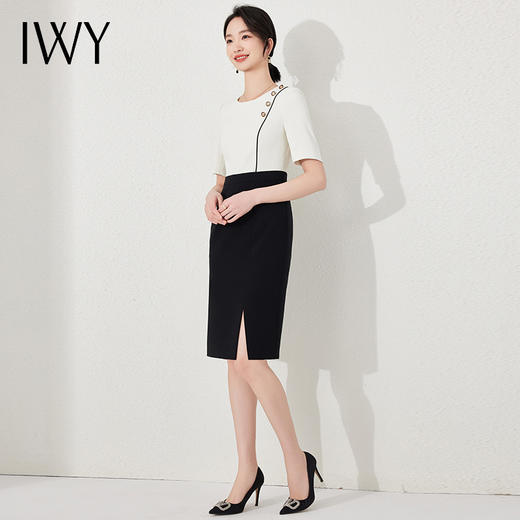 IWY/夏季短袖连衣裙女时尚气质假两件职业裙修身显瘦通勤裙子夏24Q509 商品图4