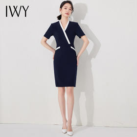 IWY/短袖连衣裙女新款女装气质藏青色裙子时尚职业工作服夏24Q503