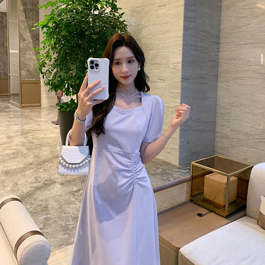 奢姿大码女装2024夏季新款气质方领裙子胖妹妹褶皱设计时尚连衣裙9942890126 商品图1