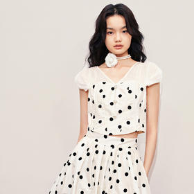 赫本风芭蕾波点上衣女修身显瘦雪纺衫24夏季黑白撞色MS85TP066A10