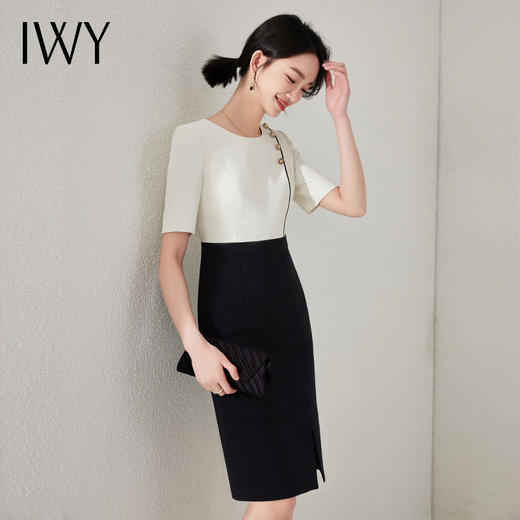 IWY/夏季短袖连衣裙女时尚气质假两件职业裙修身显瘦通勤裙子夏24Q509 商品图1