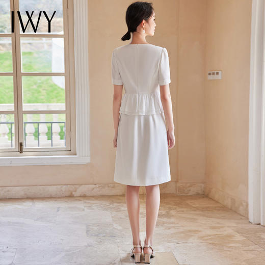 IWY/法式假两件圆领连衣裙修身夏季新款气质职场高级感白色女装裙24Q558 商品图3