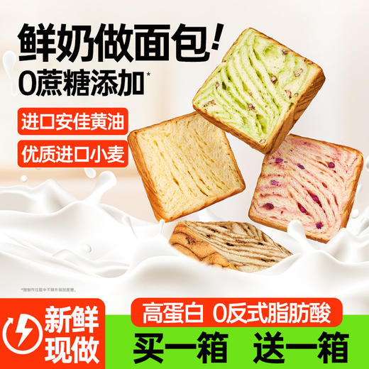 【买一箱送一箱！鲜奶做面包，无蔗糖添加】碧翠园鲜奶黄油厚切吐司面包 高蛋白 无反式脂肪酸 手撕营养早餐面包 巧克力整箱-QQ 商品图0