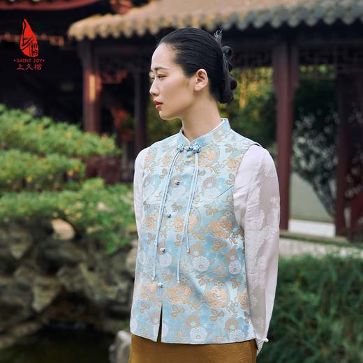 SAINTJOY/上久楷宋锦女士马甲 团龙杂宝菊花纹 复古 马夹 立领 DWW24013 商品图2