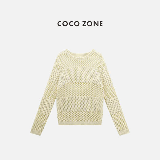 COCO ZONE 时尚圆领设计感镂空毛衣宽条纹长袖上衣CC1B1128 商品图0