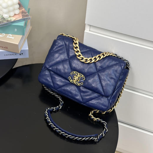 CHANEL 19bag 山羊皮 蓝金 小号 斜挎包 商品图2