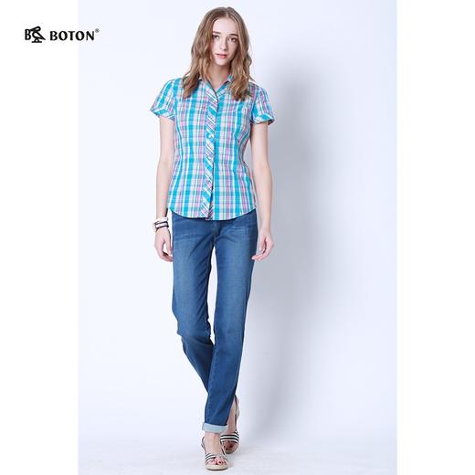 【第2件半价！尾货清仓不退换】波顿_Boton女士纯棉格子衬衫_撞色格纹修身显瘦短袖衬衫LS755217 商品图3