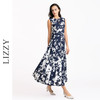 LIZZY 优雅赫本风无袖高腰镶拼条大裙摆显瘦印花连衣裙7914 商品缩略图1