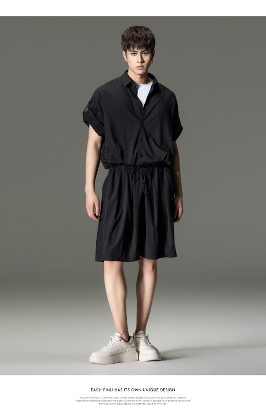 PINLI品立裁魂2024夏季新款暗黑宽松连体松短裤男纯色休闲套装潮BC242117164 商品图7