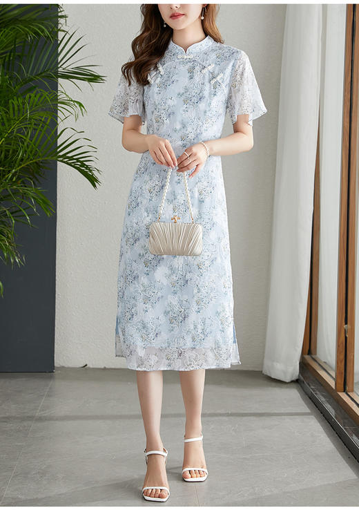 【专属特价】熙世界民国油画风旗袍裙女复古立领新中式改良连衣裙夏新款 商品图4