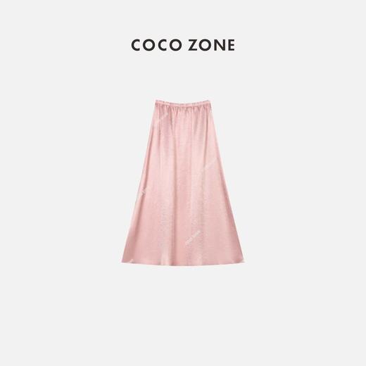 COCO ZONE 褶皱感纯色半身裙松紧腰丝料裙子 23C18976 商品图1