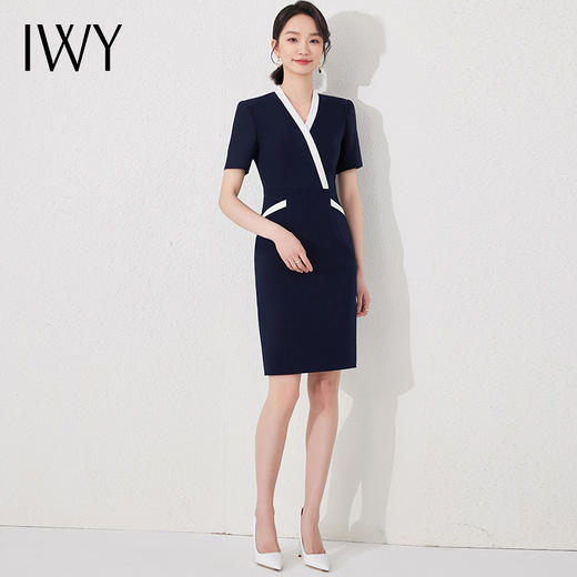 IWY/短袖连衣裙女新款女装气质藏青色裙子时尚职业工作服夏24Q503 商品图1