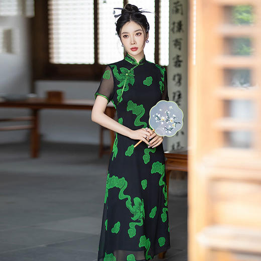 新中式国风改良复古，优雅显瘦长款双层旗袍裙SYG849 商品图3