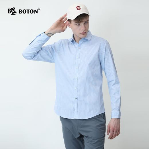 波顿春秋季浅蓝色条纹长袖衬衫纯棉修身男士休闲青年高端衬衣MS572120 商品图2