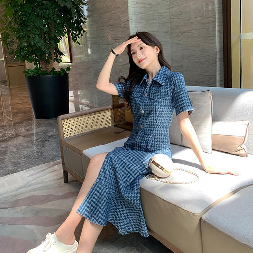 奢姿大码女装2025夏季新款翻领裙子胖妹妹减龄千鸟格时尚连衣裙3342802319 商品图2