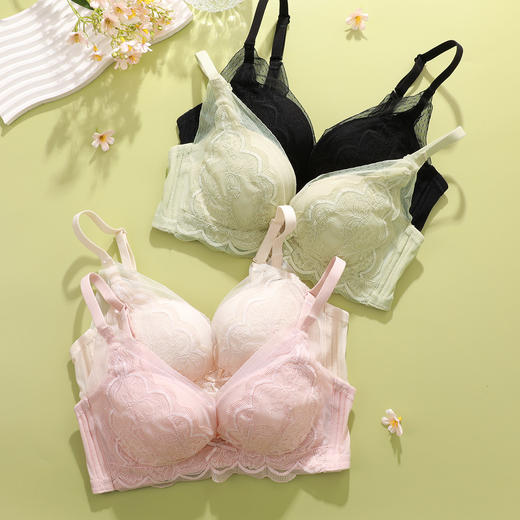 【大胸显小BC杯】熳洁儿 性感蕾丝薄款双层网纱无钢圈文胸22261501 商品图6