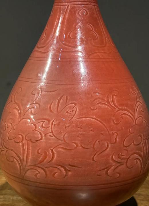 红釉刻花卉玉兔纹玉壶春瓶，顺丰包邮 商品图4