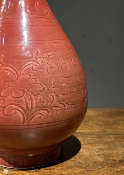 红釉刻花卉玉兔纹玉壶春瓶，顺丰包邮 商品图5