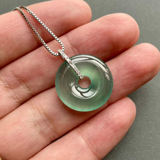 高冰到玻璃种淡晴水翡翠平安扣18k白金钻石镶嵌 商品图6