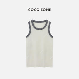 COCO ZONE 2024撞色圆领针织吊带背心百搭坑条无袖毛衣CC2A0260