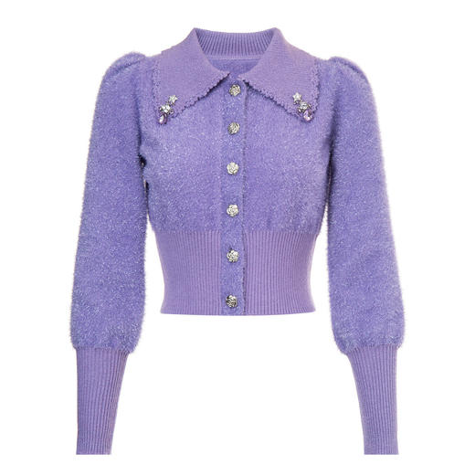 星星钉珠毛衫秋季薰衣草紫针织开衫短款显瘦翻领上衣MS87SW524P30 商品图1