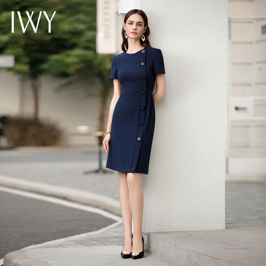 IWY/夏季薄款售楼部连衣裙女高端职业工装藏青色正式场合西装裙Q987 商品图2