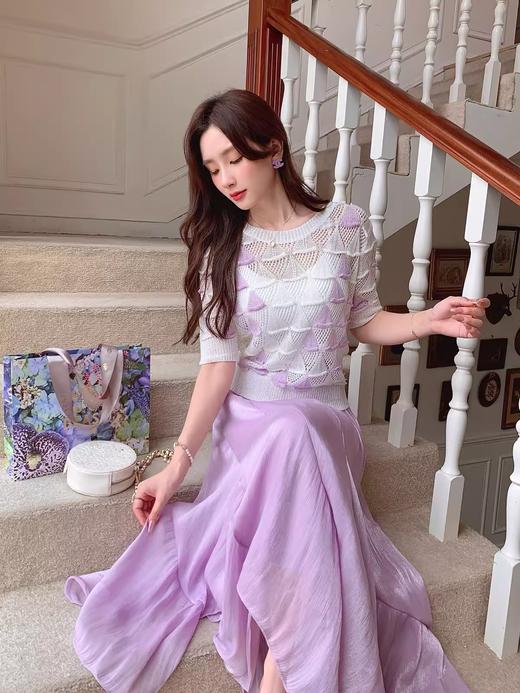 张心子【芋泥小方】 法式镂空镂空针织上衣女夏装新款洋气小衫仙 U2406004 商品图5