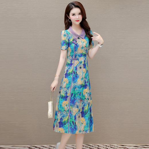 娃娃领短袖国风，妈妈装气质连衣裙QYM-YJ-24DS310-L 商品图2