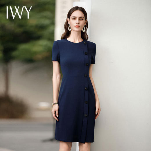 IWY/夏季薄款售楼部连衣裙女高端职业工装藏青色正式场合西装裙Q987 商品图3